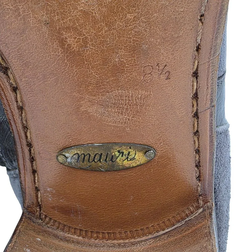 Vintage Mauri Exotic Ostrich and Suede Gray Dress Shoes Mens 8.5 Ankle Zip Boots - Picture 8 of 16